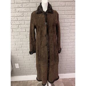 Marvin Richards Women Brown Leather Faux Fur Penny Lane Long Coat Size S